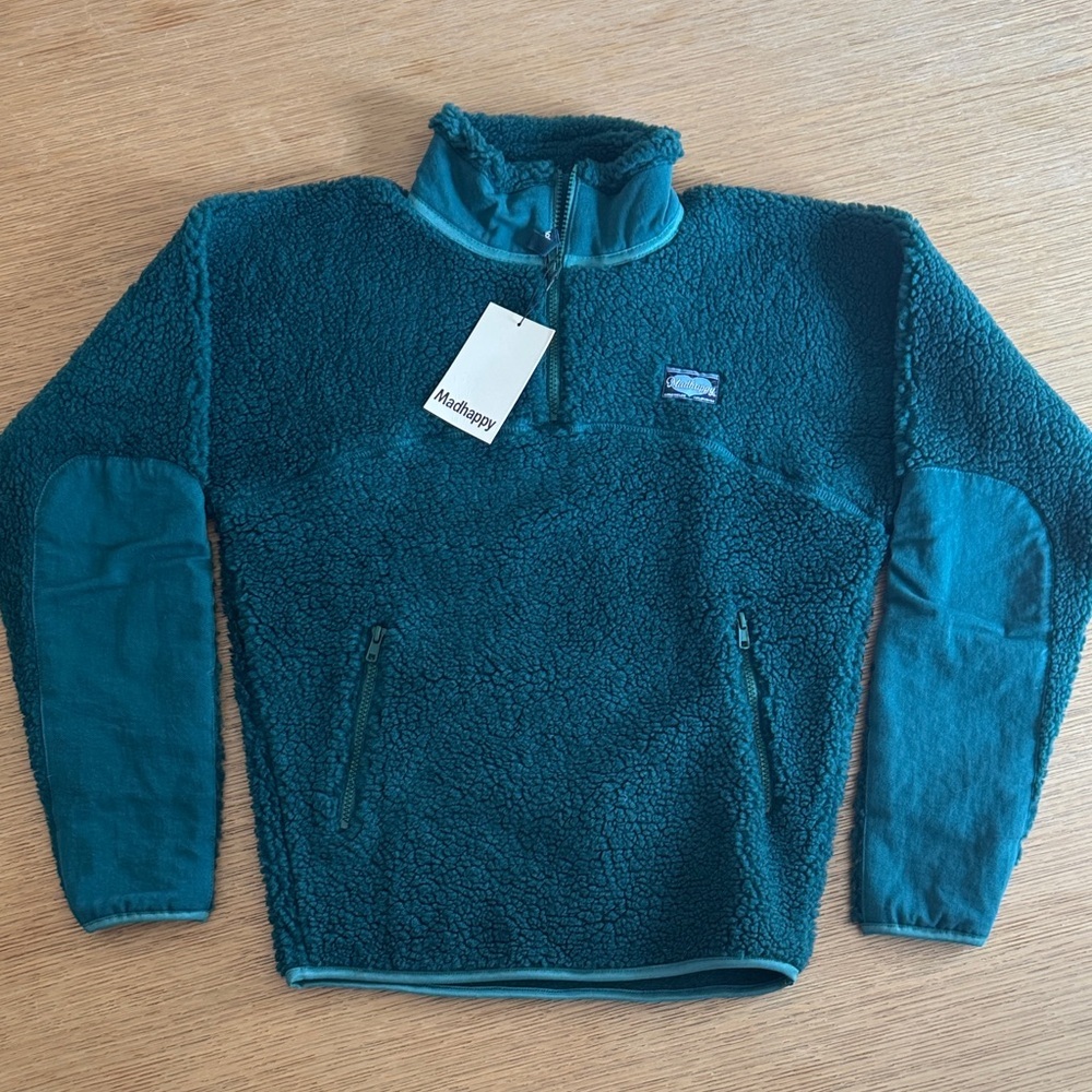 Madhappy Fall Sherpa Half Zip in Pine Color, unisex